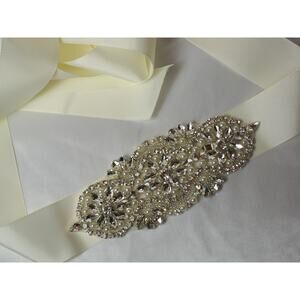Rhinestone wedding dress belt sash, rhinestone applique ivory bridal sash belt,